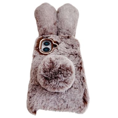 SKALO iPhone 16 3D Soft Furry Bunny Ears Skal - Grå