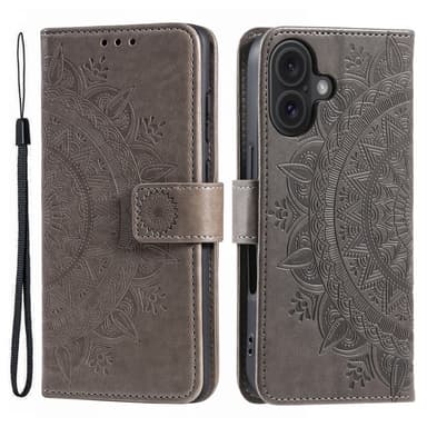SKALO iPhone 16 Plus Mandala Plånboksfodral - Grå