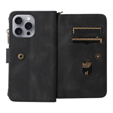 SKALO iPhone 16 Pro Max Big Wallet 17-FACK Plånboksfodral - Svart