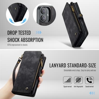 CaseMe iPhone 16 Plus 008 Series Plånboksfodral - Svart