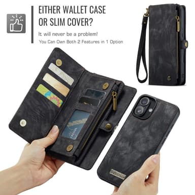 CaseMe iPhone 16 Plus 008 Series Plånboksfodral - Svart