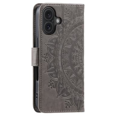 SKALO iPhone 16 Plus Mandala Plånboksfodral - Grå