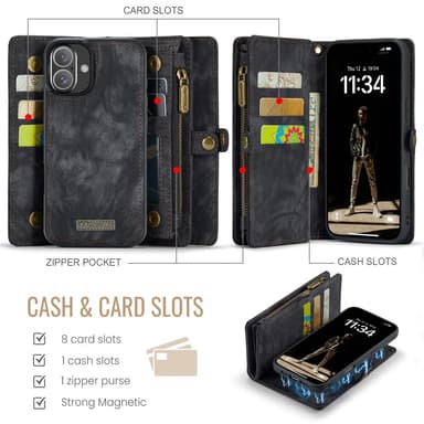 CaseMe iPhone 16 Plus 008 Series Plånboksfodral - Svart