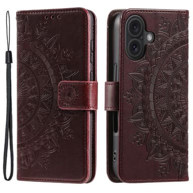 SKALO iPhone 16 Mandala Plånboksfodral - Brun