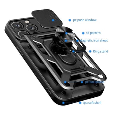 SKALO iPhone 16 Pro Max Armor Hybrid Metallring Kameraslider - Svart