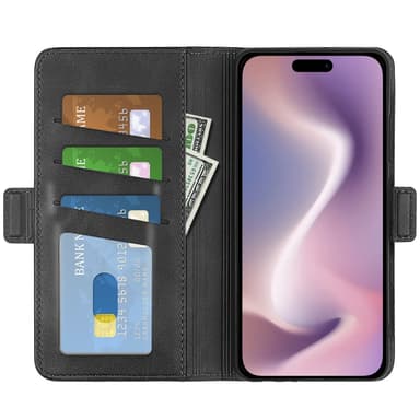 SKALO iPhone 16 Plus Premium Plånboksfodral - Svart