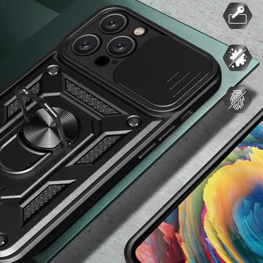 SKALO iPhone 16 Pro Max Armor Hybrid Metallring Kameraslider - Svart