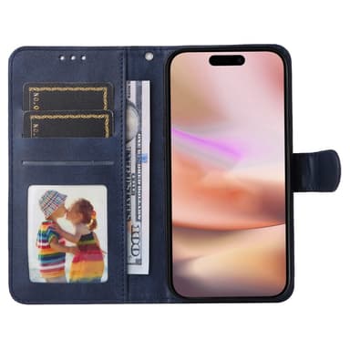 SKALO iPhone 16 Plus PU-Läder Plånboksfodral - Blå