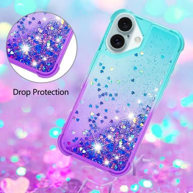 SKALO iPhone 16 Kvicksand Glitter Hjärtan TPU-skal - Turkos-Lila