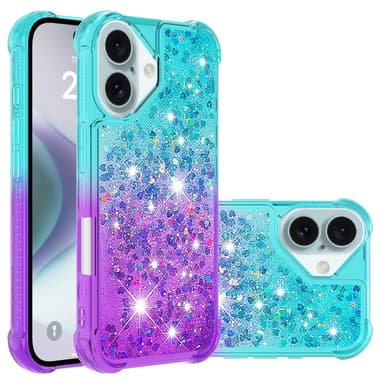 SKALO iPhone 16 Kvicksand Glitter Hjärtan TPU-skal - Turkos-Lila