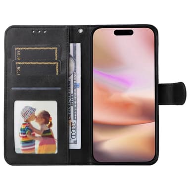 SKALO iPhone 16 Plus PU-Läder Plånboksfodral - Svart