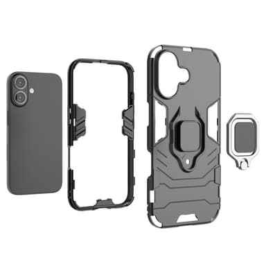 SKALO iPhone 16 Armor Hybrid Metallring skal - Svart