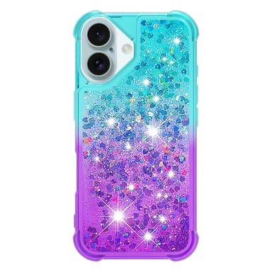 SKALO iPhone 16 Kvicksand Glitter Hjärtan TPU-skal - Turkos-Lila