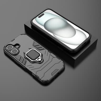 SKALO iPhone 16 Armor Hybrid Metallring skal - Svart