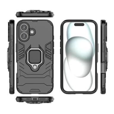SKALO iPhone 16 Armor Hybrid Metallring skal - Svart