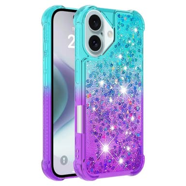 SKALO iPhone 16 Kvicksand Glitter Hjärtan TPU-skal - Turkos-Lila