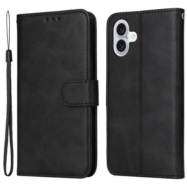 SKALO iPhone 16 Plus PU-Läder Plånboksfodral - Svart