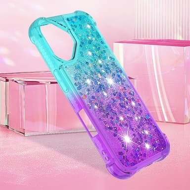 SKALO iPhone 16 Kvicksand Glitter Hjärtan TPU-skal - Turkos-Lila