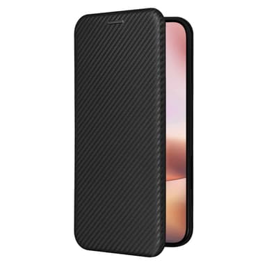 SKALO iPhone 16 Carbon Fiber Plånboksfodral - Svart