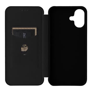 SKALO iPhone 16 Carbon Fiber Plånboksfodral - Svart