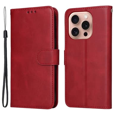 SKALO iPhone 16 Pro PU-Läder Plånboksfodral - Röd