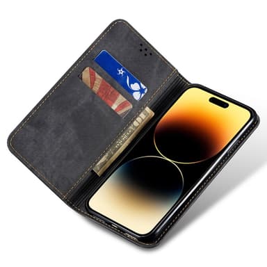 SKALO iPhone 16 Plus Jeans Plånboksfodral - Svart