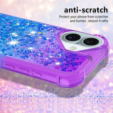 SKALO iPhone 16 Kvicksand Glitter Hjärtan TPU-skal - Lila-Blå
