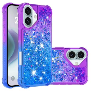 SKALO iPhone 16 Kvicksand Glitter Hjärtan TPU-skal - Lila-Blå