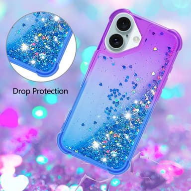 SKALO iPhone 16 Kvicksand Glitter Hjärtan TPU-skal - Lila-Blå