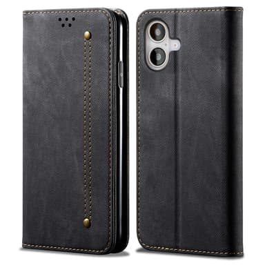 SKALO iPhone 16 Plus Jeans Plånboksfodral - Svart