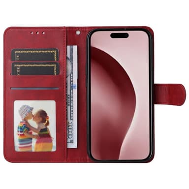 SKALO iPhone 16 Pro PU-Läder Plånboksfodral - Röd