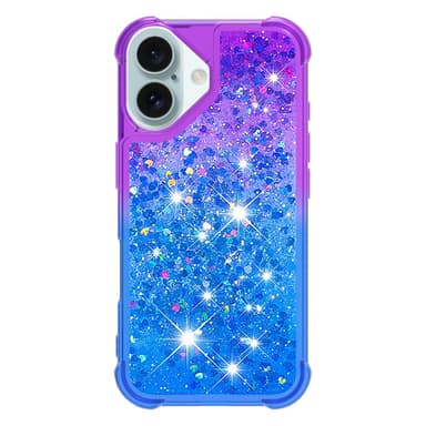 SKALO iPhone 16 Kvicksand Glitter Hjärtan TPU-skal - Lila-Blå