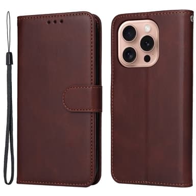 SKALO iPhone 16 Pro PU-Läder Plånboksfodral - Brun