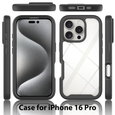 SKALO iPhone 16 Pro Shockproof Clear Hybrid Skal - Svart