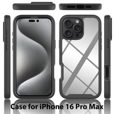 SKALO iPhone 16 Pro Max Shockproof Clear Hybrid Skal + Skärmskydd - Svart