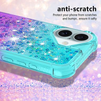 SKALO iPhone 16 Plus Kvicksand Glitter Hjärtan TPU-skal - Turkos-Lila