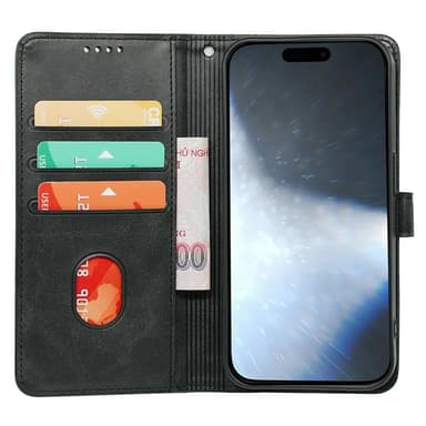 SKALO iPhone 16 Plus Plånboksfodral i PU-Läder - Svart