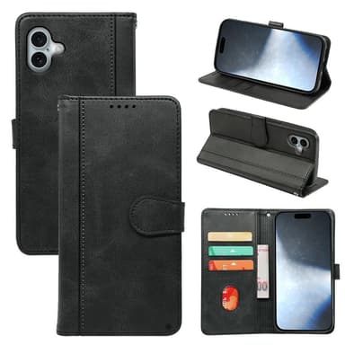 SKALO iPhone 16 Plus Plånboksfodral i PU-Läder - Svart