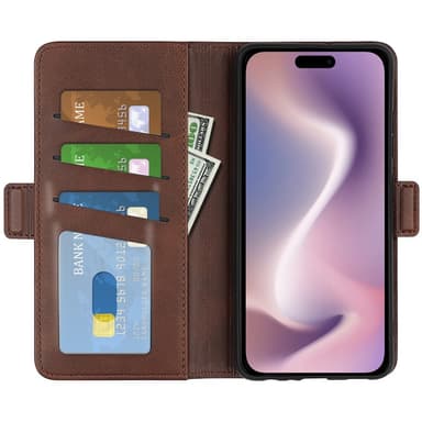 SKALO iPhone 16 Plus Premium Plånboksfodral - Brun