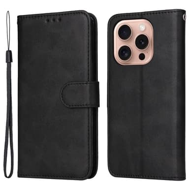 SKALO iPhone 16 Pro PU-Läder Plånboksfodral - Svart