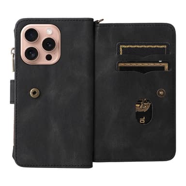 SKALO iPhone 16 Pro Big Wallet 17-FACK Plånboksfodral - Svart