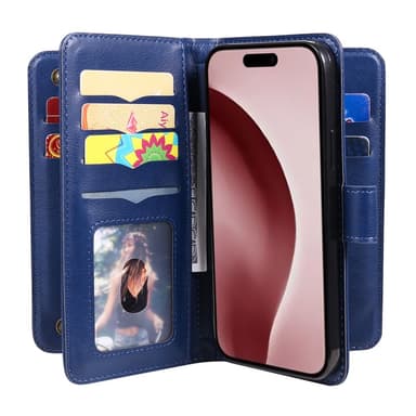SKALO iPhone 16 Pro 10-FACK Plånboksfodral - Blå