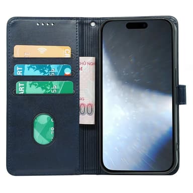 SKALO iPhone 16 Plånboksfodral i PU-Läder - Blå