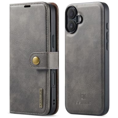 DG MING iPhone 16 2-i-1 Magnet Plånboksfodral - Grå