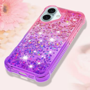 SKALO iPhone 16 Plus Kvicksand Glitter Hjärtan TPU-skal - Rosa-Lila