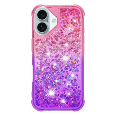 SKALO iPhone 16 Plus Kvicksand Glitter Hjärtan TPU-skal - Rosa-Lila