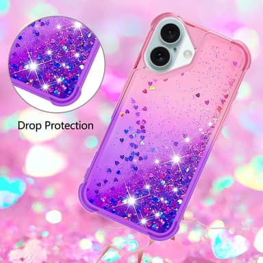 SKALO iPhone 16 Plus Kvicksand Glitter Hjärtan TPU-skal - Rosa-Lila