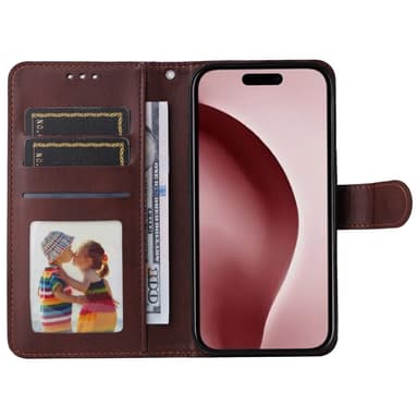 SKALO iPhone 16 Pro PU-Läder Plånboksfodral - Brun
