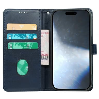 SKALO iPhone 16 Pro Max Plånboksfodral i PU-Läder - Blå
