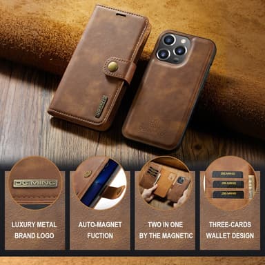 DG MING iPhone 16 Pro 2-i-1 Magnet Plånboksfodral - Brun